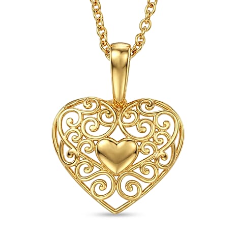 EverTrue Bronzella Collection - Filigree Heart Pendant with Chain (Size 20) in 18K Gold Plating