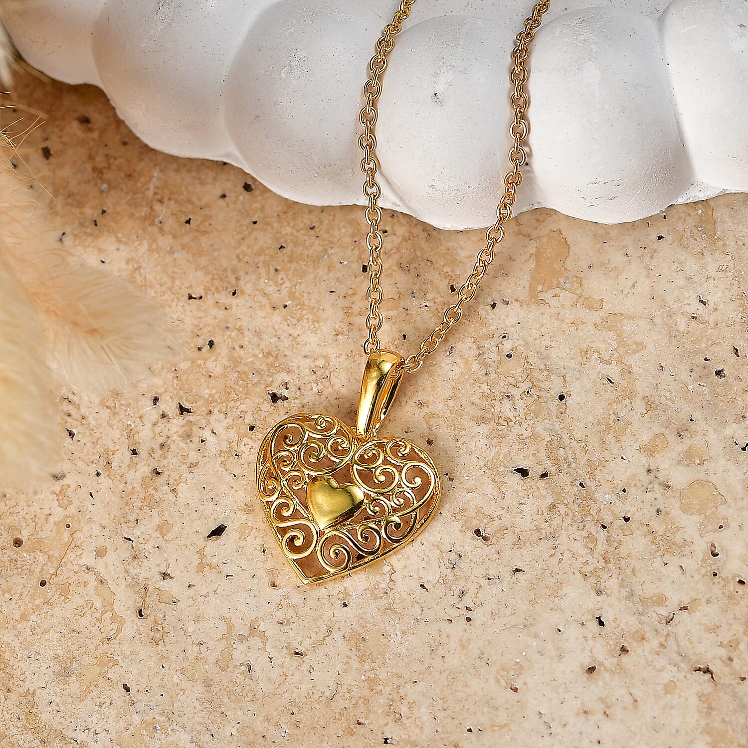 EverTrue Bronzella Collection - Filigree Heart Pendant with Chain (Size 20) in 18K Gold Plating