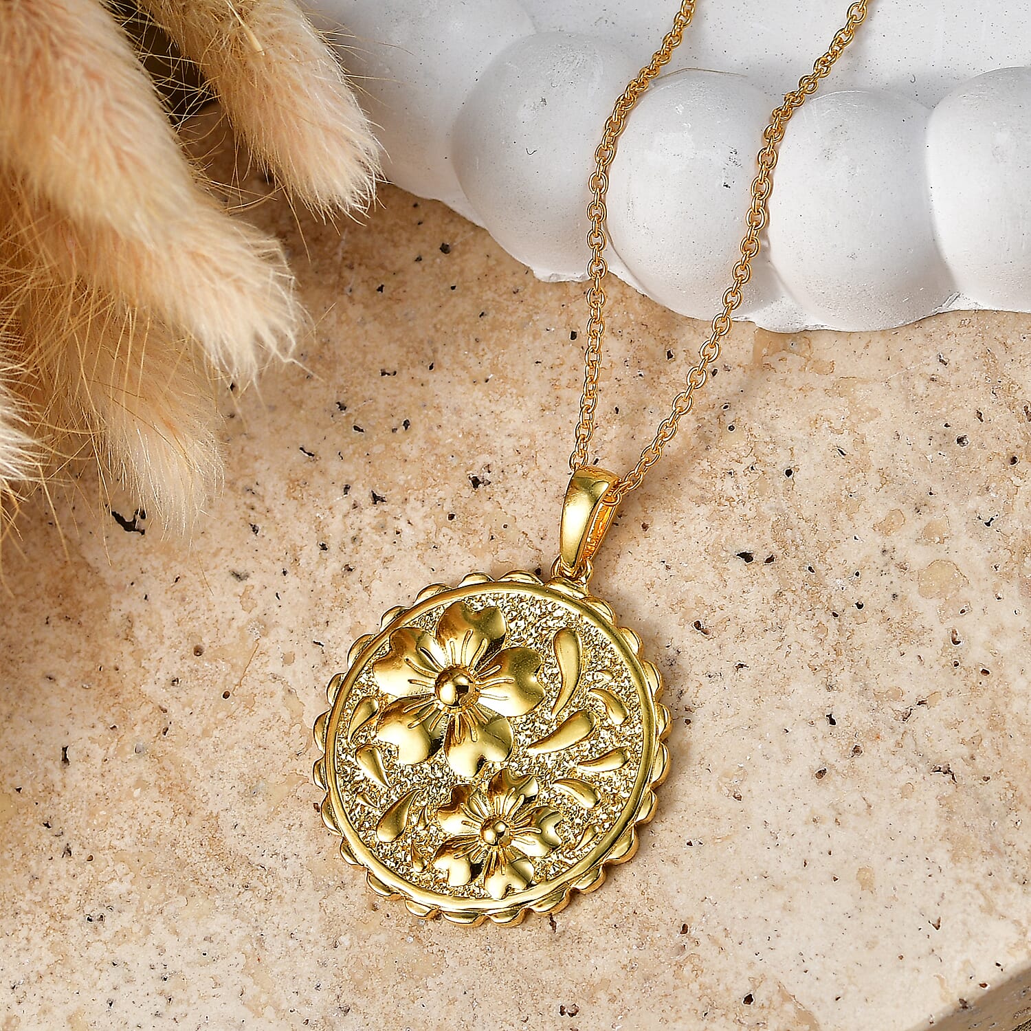 EverTrue Bronzella Collection - Floral Pendant with Chain (Size 20) in 18K Gold Plating