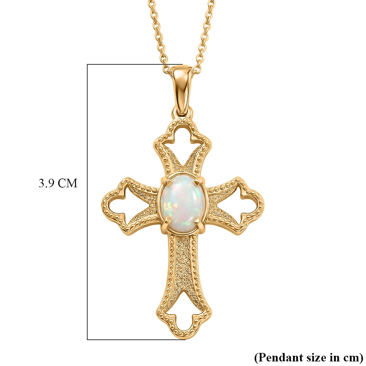 D'Joy - Ethiopian Opal Cross Pendant with Chain (Size 20) in Yellow Gold Plated Sterling Silver