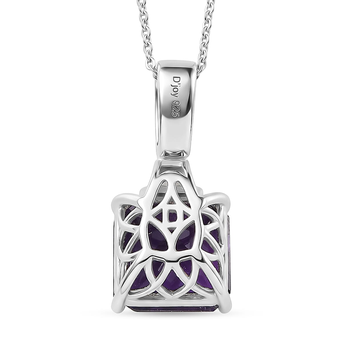 D'Joy - AAA Zambian Amethyst & White Zircon Pendant with Chain (Size 20) in Rhodium Overlay Sterling Silver 6.64 Ct.