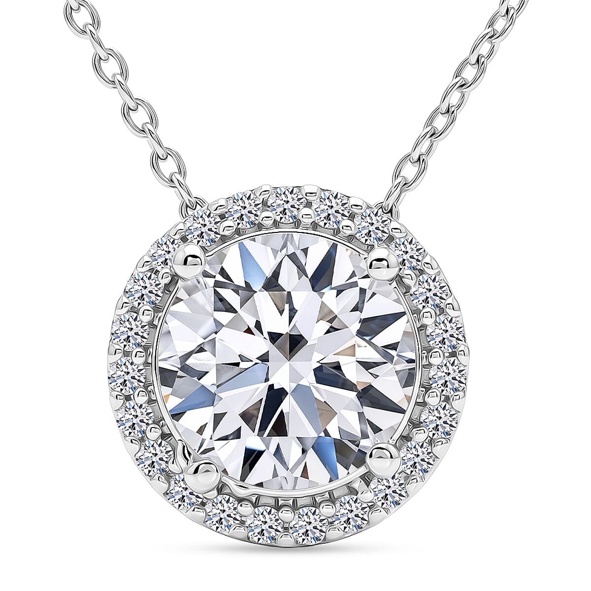 Luxuriant - Lab Grown Diamond (SI-G-H) Halo Pendant with Chain (Size 18-2 Ext) in Rhodium Overlay Sterling Silver 2.00 Ct.