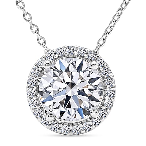 Luxuriant - Lab Grown Diamond (SI-G-H) Halo Pendant with Chain (Size 18-2 Ext) in Rhodium Overlay Sterling Silver 2.00 Ct.