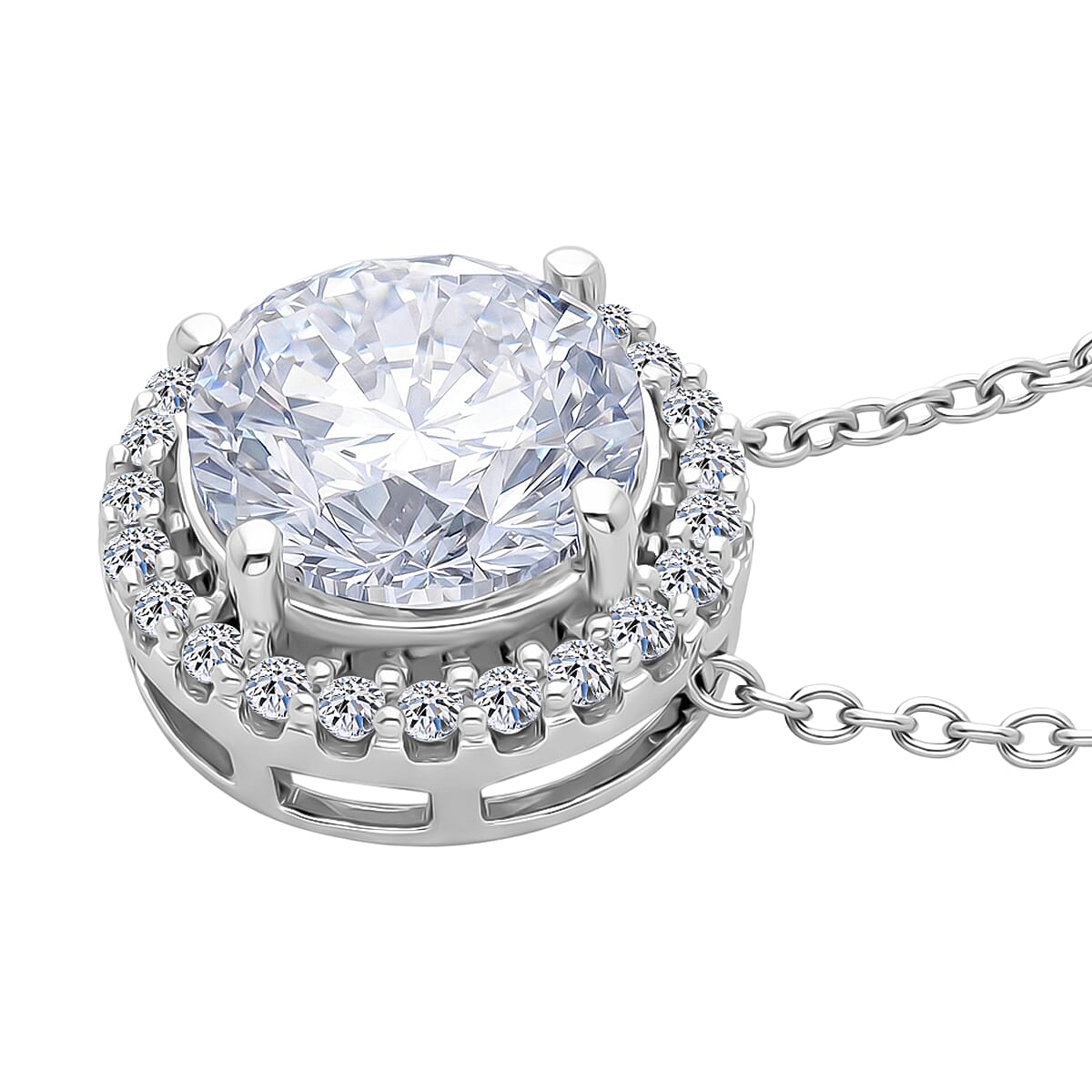 Luxuriant - Lab Grown Diamond (SI-G-H) Halo Pendant with Chain (Size 18-2 Ext) in Rhodium Overlay Sterling Silver 2.00 Ct.
