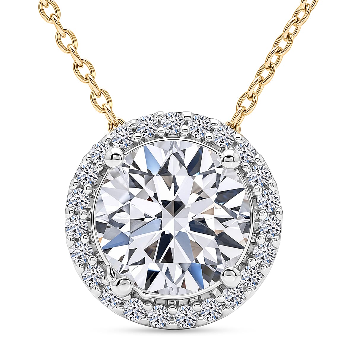 Luxuriant - Lab Grown Diamond (SI-G-H) Halo Pendant with Chain (Size 18-2 Ext) in 18K Vermeil Yellow Gold Plated Sterling Silver 2.00 Ct.