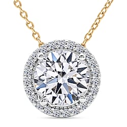 LUXURIANT 2 Ct. Lab Grown Diamond Halo Pendant with Chain (Size 18-2 Ext) in Rhodium Overlay Sterling Silver (SI-G-H)