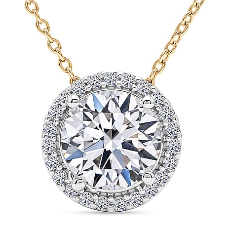 Luxuriant - Lab Grown Diamond (SI-G-H) Halo Pendant with Chain (Size 18-2 Ext) in 18K Vermeil Yellow Gold Plated Sterling Silver 2.00 Ct.