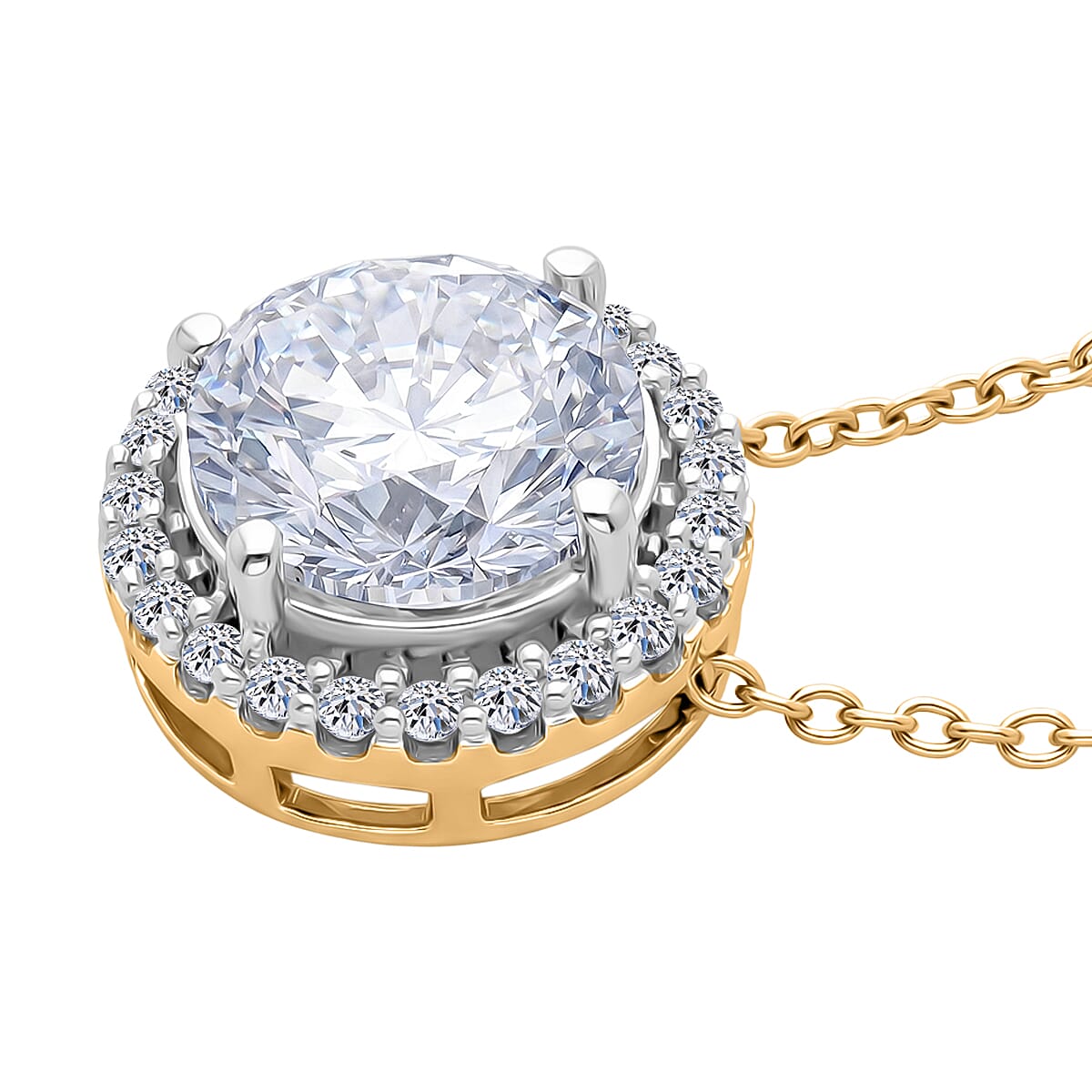 Luxuriant - Lab Grown Diamond (SI-G-H) Halo Pendant with Chain (Size 18-2 Ext) in 18K Vermeil Yellow Gold Plated Sterling Silver 2.00 Ct.
