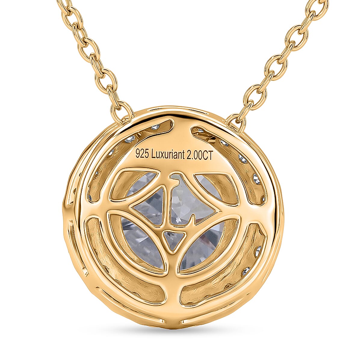 Luxuriant - Lab Grown Diamond (SI-G-H) Halo Pendant with Chain (Size 18-2 Ext) in 18K Vermeil Yellow Gold Plated Sterling Silver 2.00 Ct.