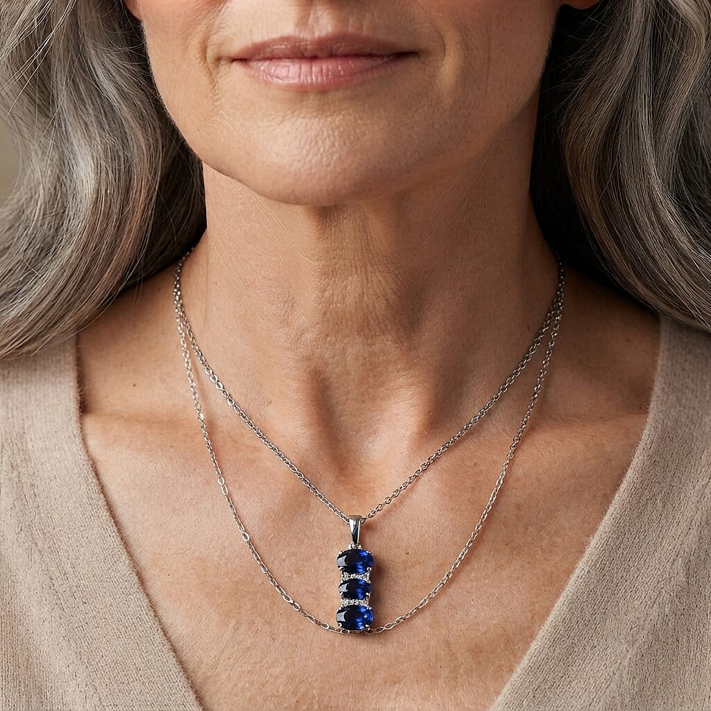 D'Joy - Ceylon Color Quartz & White Zircon Pendant in Platinum Overlay Sterling Silver with Chain (Size 20) 4.23 Ct.