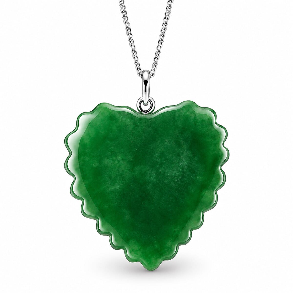 Dyed Green Jade,  Lab Grown Diamond Pendant with Chain (Size 18) in Rhodium Overlay Sterling Silver 0.10 ct  30.100  Ct.