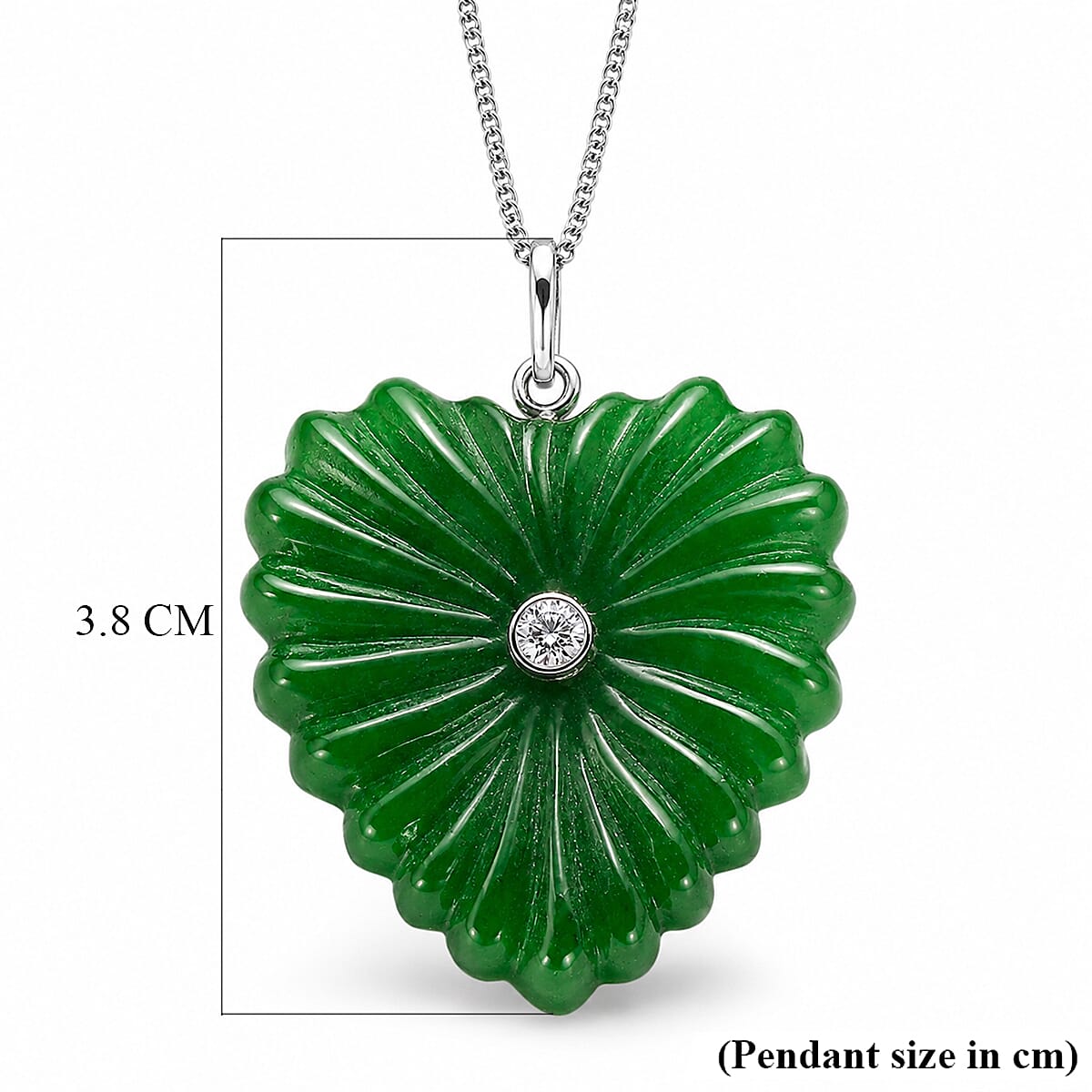Dyed Green Jade,  Lab Grown Diamond Pendant with Chain (Size 18) in Rhodium Overlay Sterling Silver 0.10 ct  30.100  Ct.