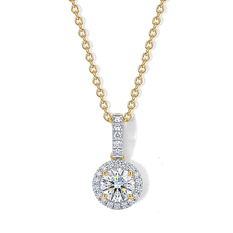 Luxuriant - SGL Certified Lab Grown Diamond (SI-G-H) Halo Pendant with Chain (Size 20) in 18K Vermeil Yellow Gold Plated Sterling Silver 1.20 Ct.