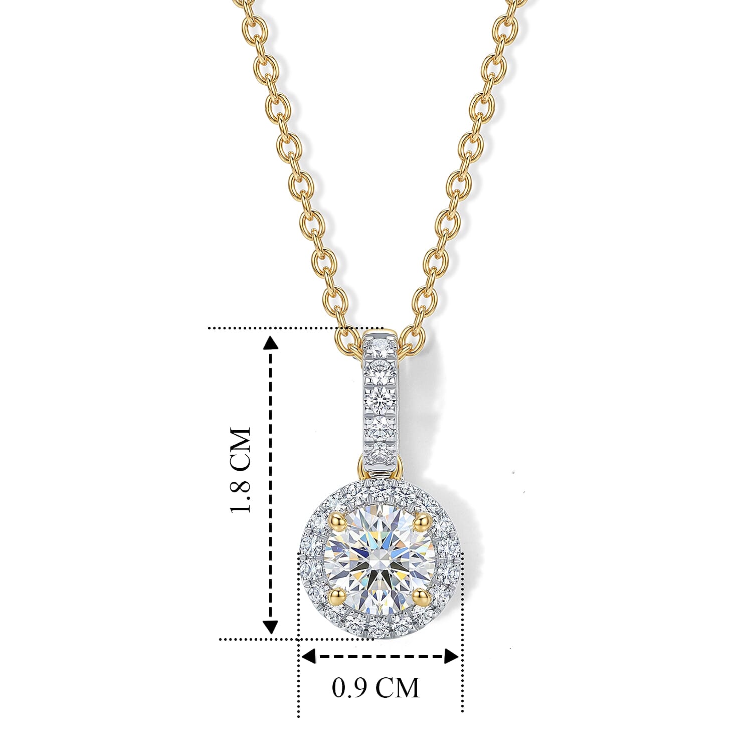 Luxuriant - SGL Certified Lab Grown Diamond (SI-G-H) Halo Pendant with Chain (Size 20) in 18K Vermeil Yellow Gold Plated Sterling Silver 1.20 Ct.
