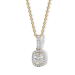 Luxuriant - SGL Certified Lab Grown Diamond (SI-G-H) Cushion Cut Halo Pendant with Chain (Size 20) in 18K Vermeil Yellow Gold Plated Sterling Silver 1.20 Ct.