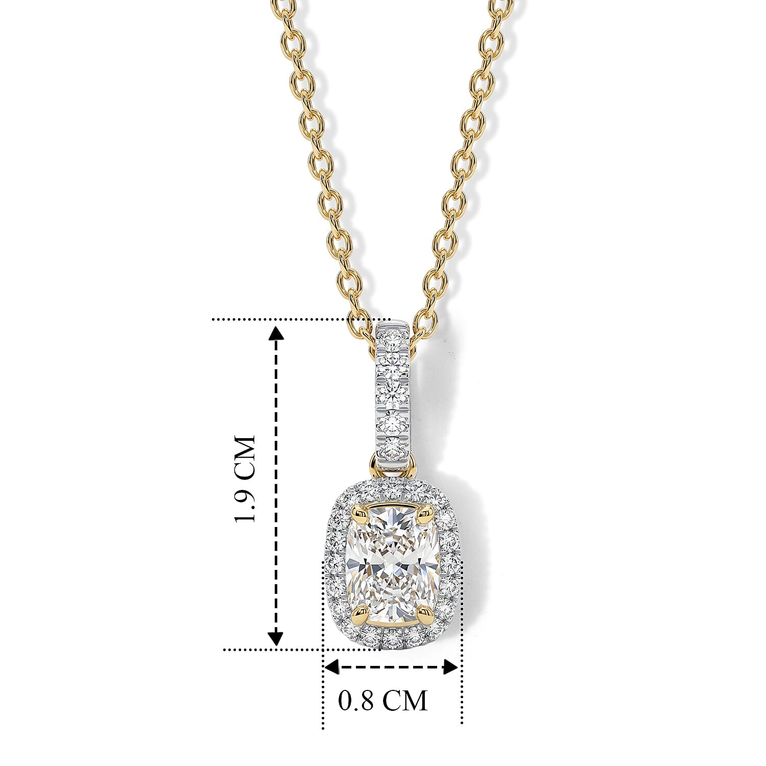 Luxuriant - SGL Certified Lab Grown Diamond (SI-G-H) Cushion Cut Halo Pendant with Chain (Size 20) in 18K Vermeil Yellow Gold Plated Sterling Silver 1.20 Ct.