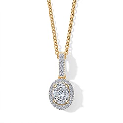 Luxuriant - SGL Certified Lab Grown Diamond (SI-G-H) Cushion Cut Halo Pendant with Chain (Size 20) in 18K Vermeil Yellow Gold Plated Sterling Silver 1.20 Ct.