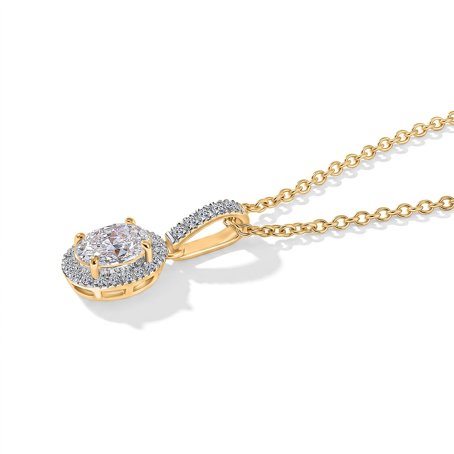 Luxuriant - SGL Certified Lab Grown Diamond (SI-G-H) Oval Halo Pendant with Chain (Size 20) in 18K Vermeil Yellow Gold Plated Sterling Silver 1.20 Ct.