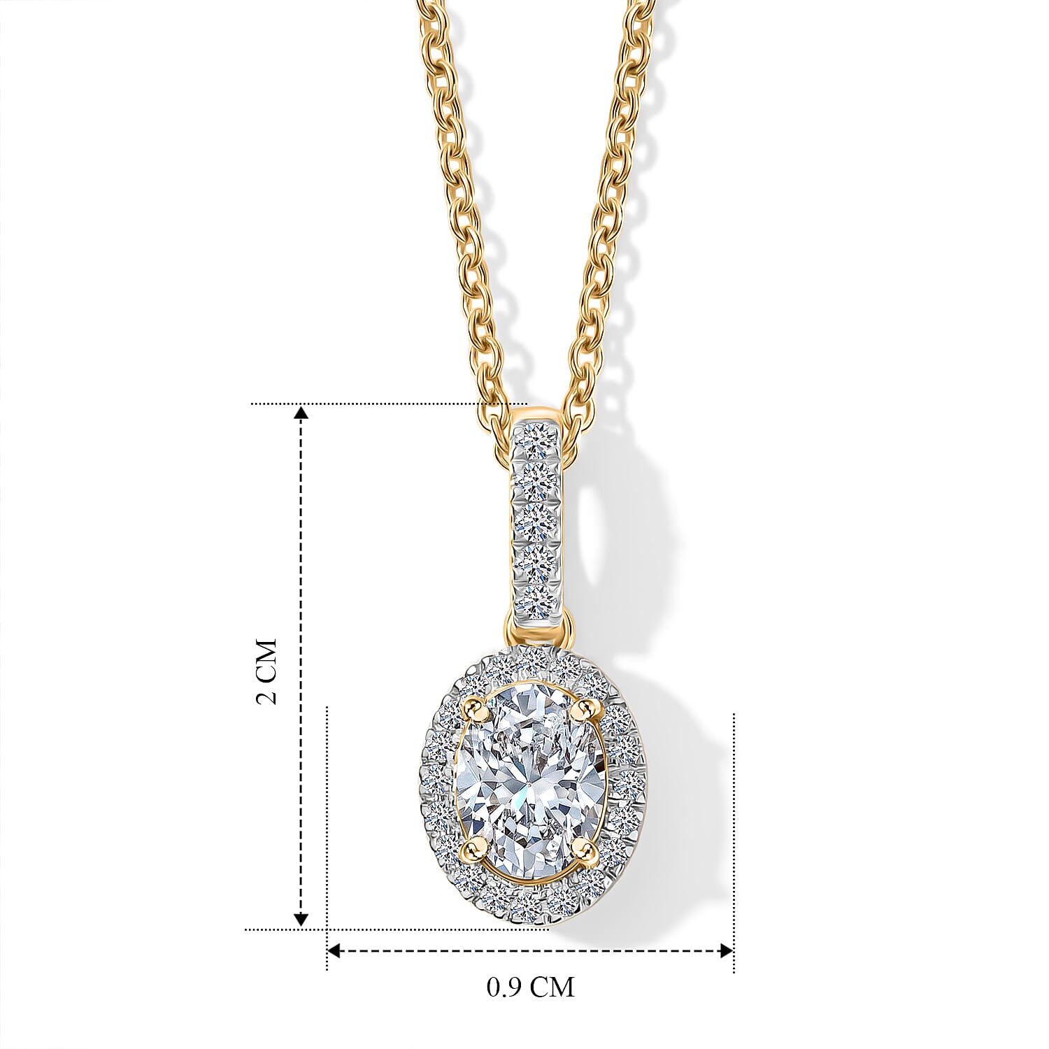 Luxuriant - SGL Certified Lab Grown Diamond (SI-G-H) Oval Halo Pendant with Chain (Size 20) in 18K Vermeil Yellow Gold Plated Sterling Silver 1.20 Ct.