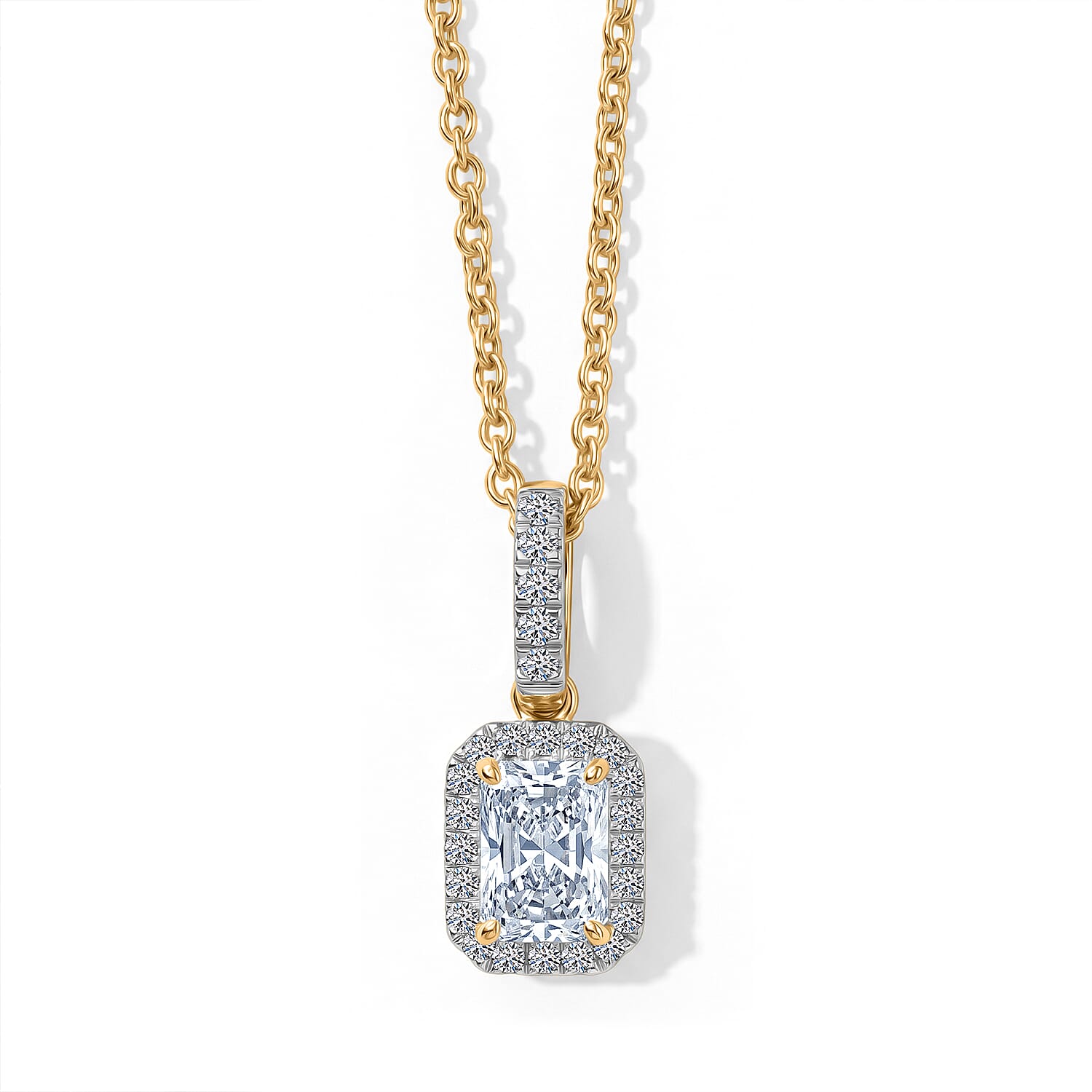 Luxuriant - SGL Certified Lab Grown Diamond (SI-G-H) Octagon Halo Pendant with Chain (Size 20) in 18K Vermeil Yellow Gold Plated Sterling Silver 1.20 Ct.
