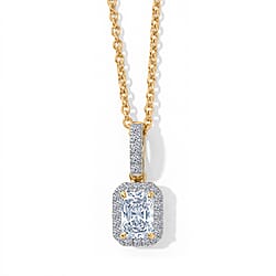 Luxuriant - SGL Certified Lab Grown Diamond (SI-G-H) Cushion Cut Halo Pendant with Chain (Size 20) in 18K Vermeil Yellow Gold Plated Sterling Silver 1.20 Ct.