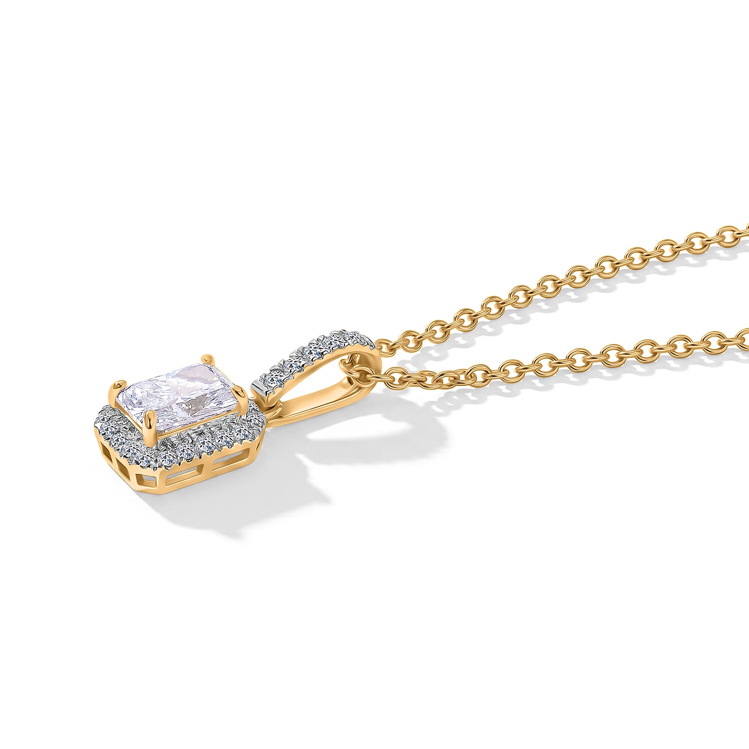 Luxuriant - SGL Certified Lab Grown Diamond (SI-G-H) Octagon Halo Pendant with Chain (Size 20) in 18K Vermeil Yellow Gold Plated Sterling Silver 1.20 Ct.