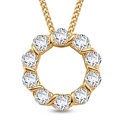 GRA Certified (D-VVS1) Moissanite Circle Cluster Pendant with Chain (Size 18) in Yellow Gold Plated Sterling Silver 1.10 Ct.