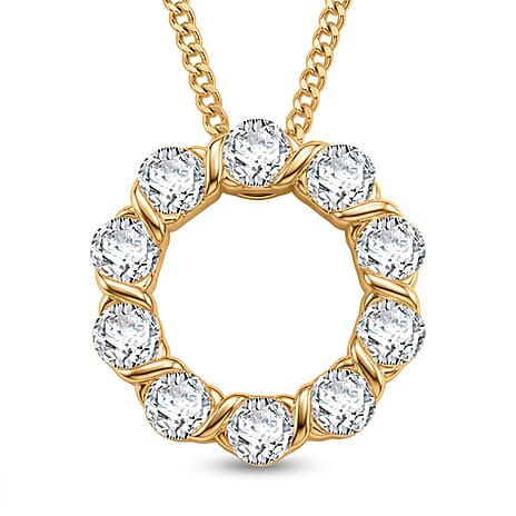 GRA Certified (D-VVS1) Moissanite Circle Cluster Pendant with Chain (Size 18) in Yellow Gold Plated Sterling Silver 1.10 Ct.