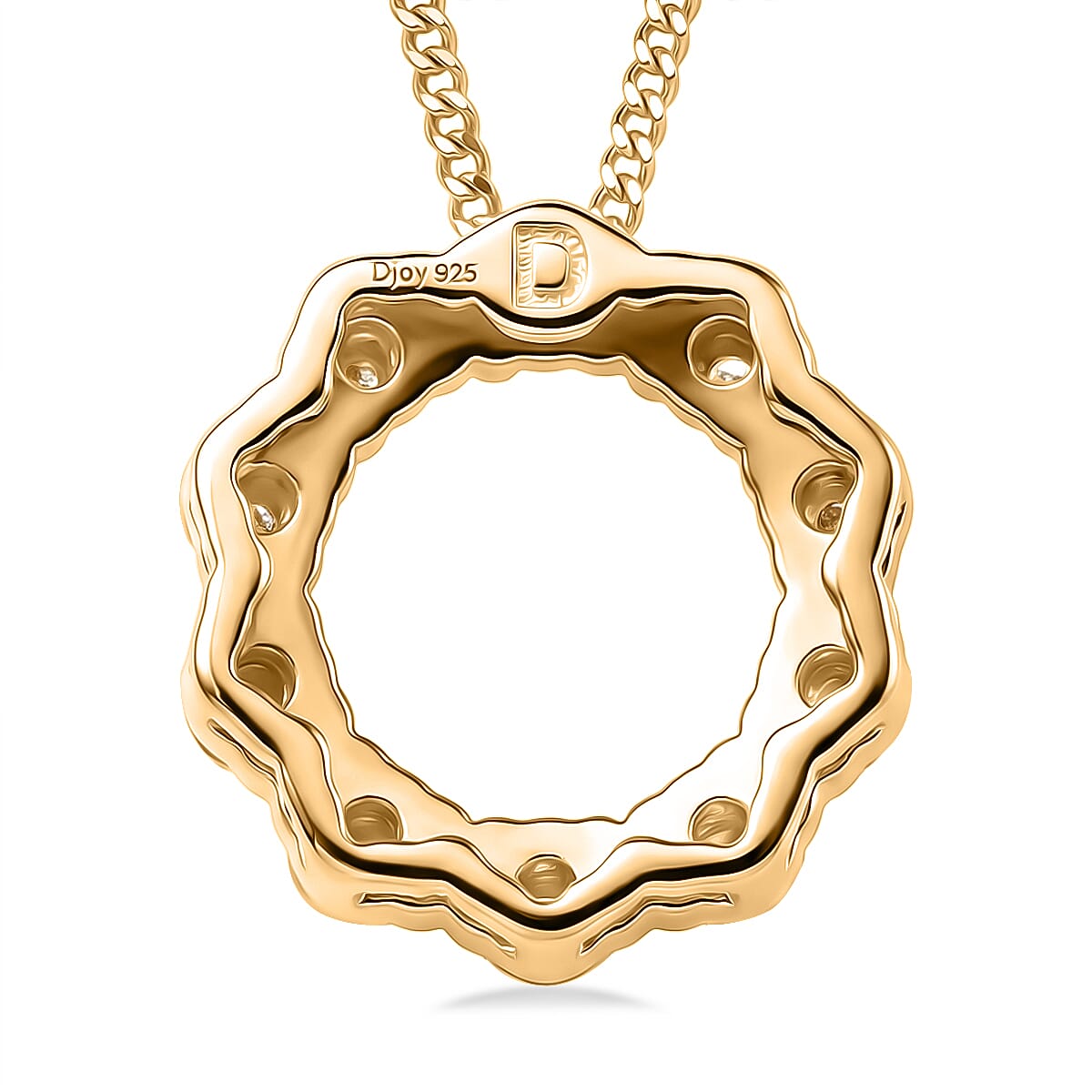 GRA Certified (D-VVS1) Moissanite Circle Cluster Pendant with Chain (Size 18) in Yellow Gold Plated Sterling Silver 1.10 Ct.