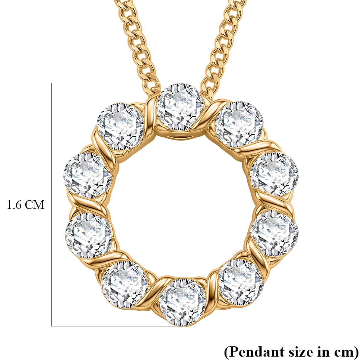 GRA Certified (D-VVS1) Moissanite Circle Cluster Pendant with Chain (Size 18) in Yellow Gold Plated Sterling Silver 1.10 Ct.