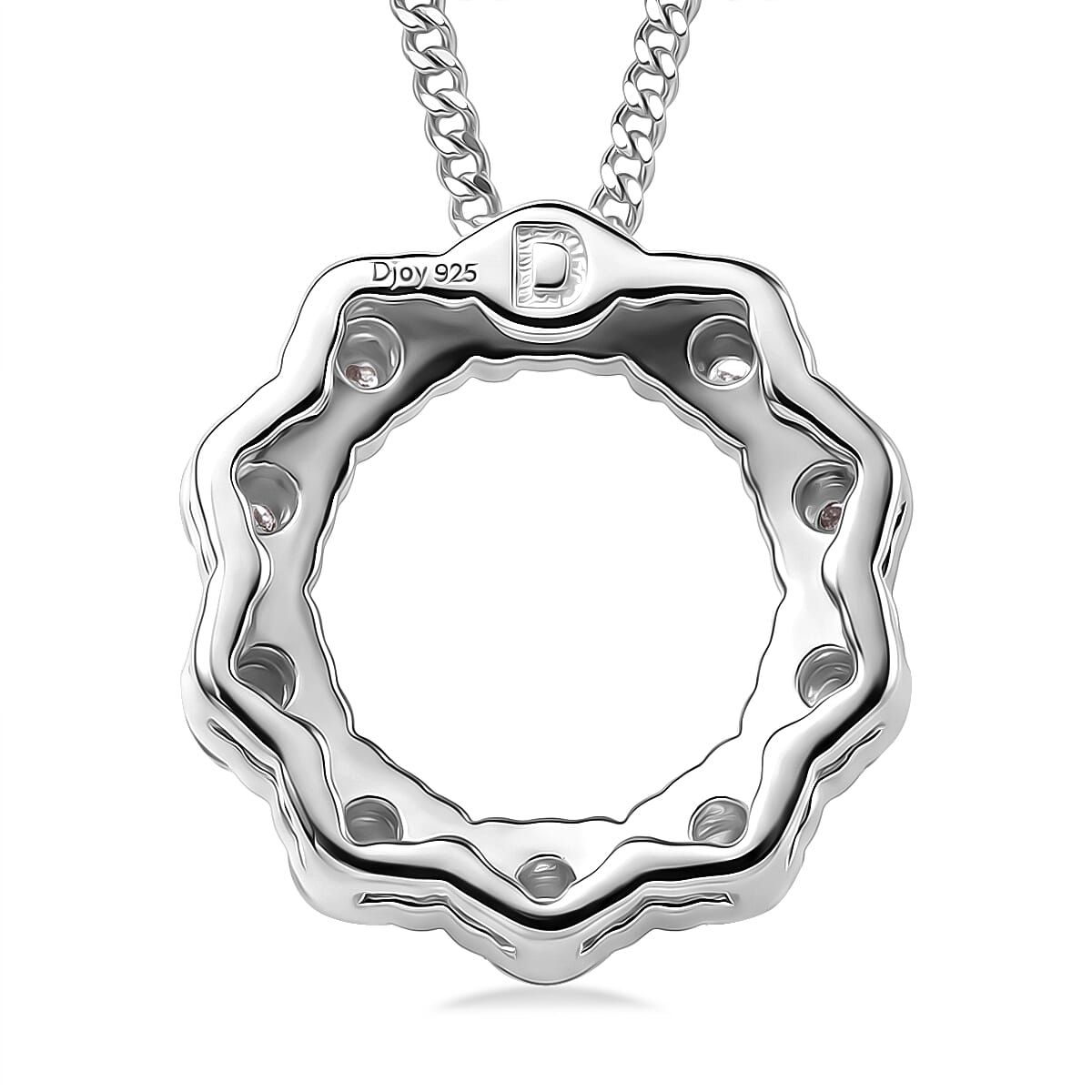 GRA Certified Moissanite Circle Cluster Pendant with Chain (Size 18) in Rhodium Overlay Sterling Silver 1.10 Ct.