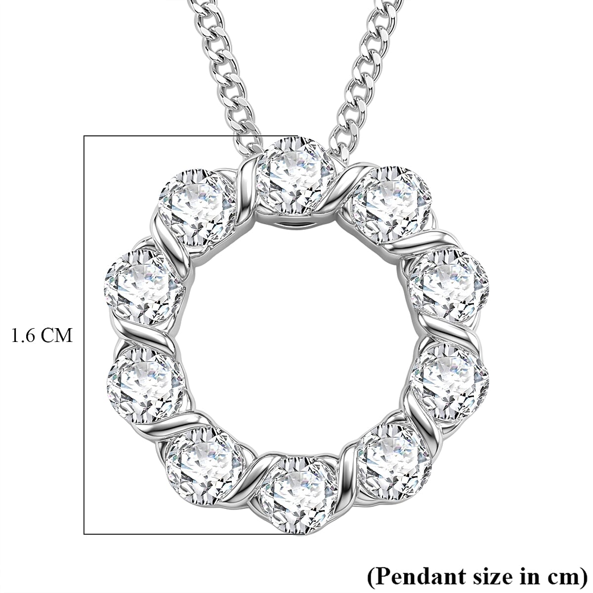 GRA Certified Moissanite Circle Cluster Pendant with Chain (Size 18) in Rhodium Overlay Sterling Silver 1.10 Ct.
