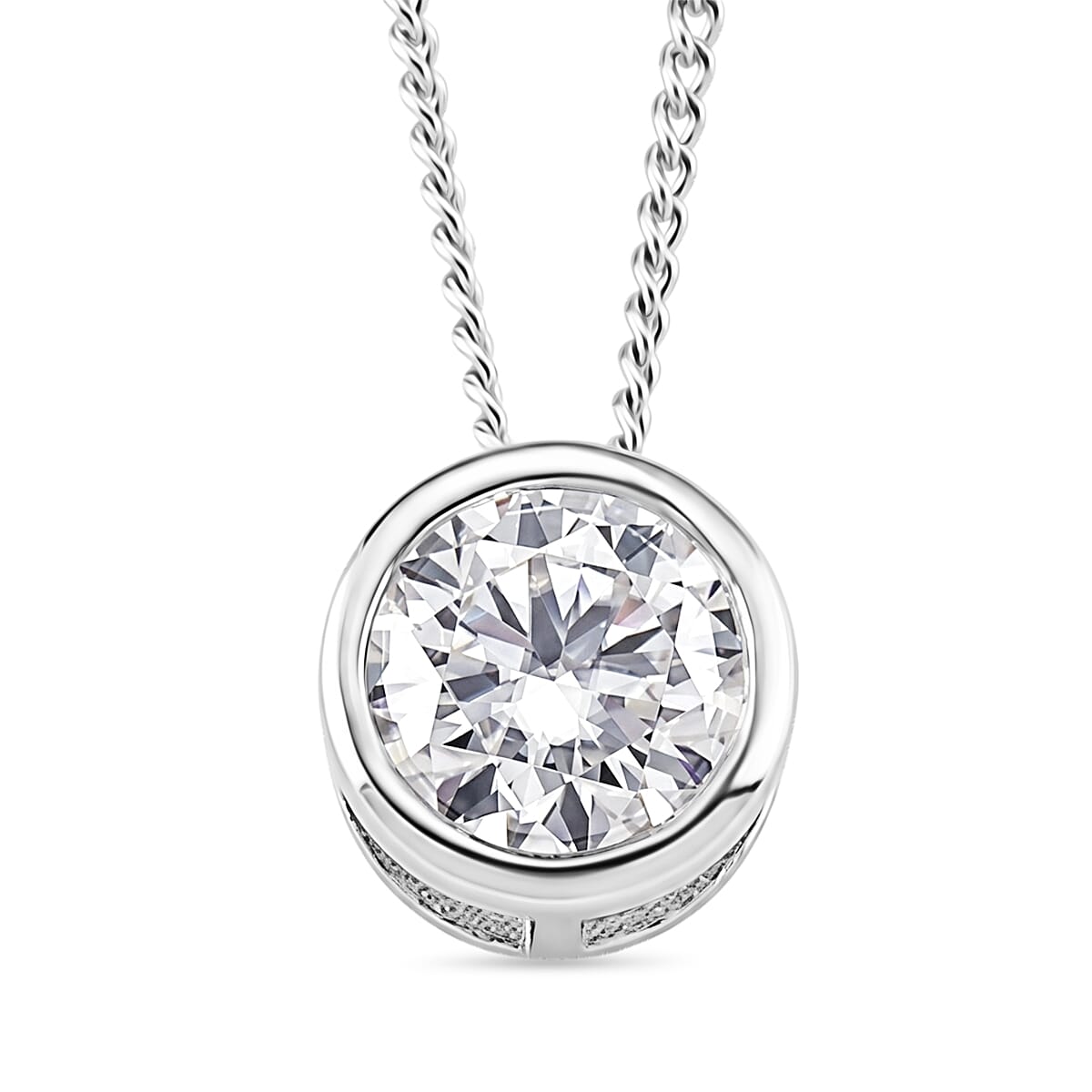 GRA Certified Moissanite Solitaire Pendant with Chain (Size 18) in Rhodium Overlay Sterling Silver 1.00 Ct.