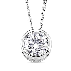 GRA Certified Moissanite Solitaire Pendant with Chain (Size 18) in Rhodium Overlay Sterling Silver 1.00 Ct.