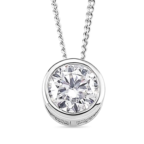 GRA Certified Moissanite Solitaire Pendant with Chain (Size 18) in Rhodium Overlay Sterling Silver 1.00 Ct.