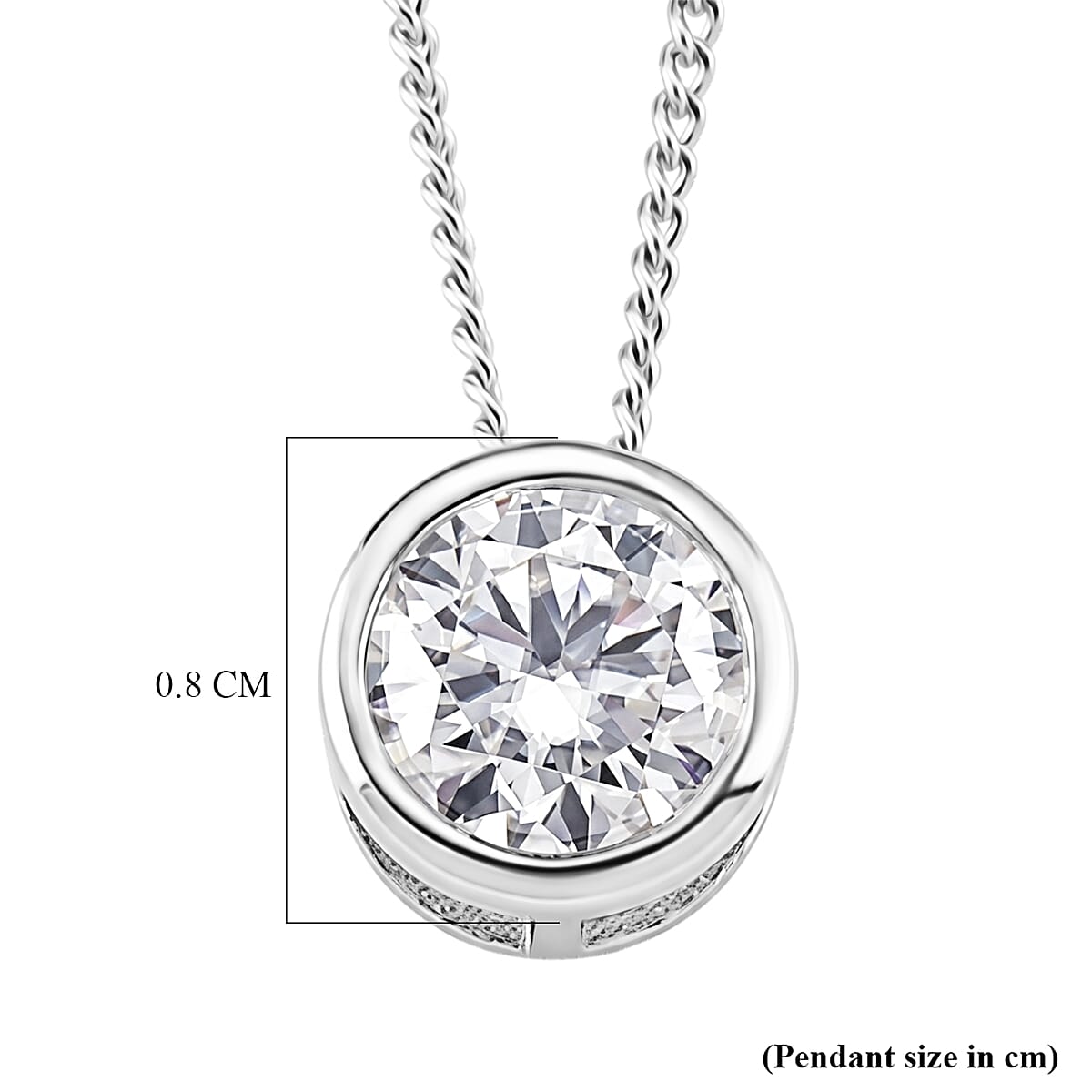 GRA Certified Moissanite Solitaire Pendant with Chain (Size 18) in Rhodium Overlay Sterling Silver 1.00 Ct.