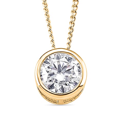 GRA Certified (D-VVS1) Moissanite Solitaire Pendant with Chain (Size 18) in Yellow Gold Plated Sterling Silver 1.00 Ct.