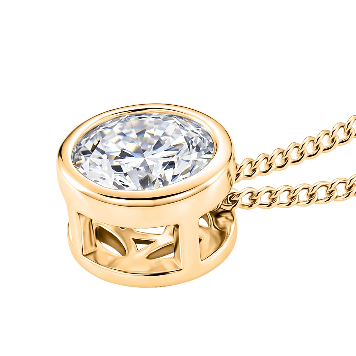 GRA Certified (D-VVS1) Moissanite Solitaire Pendant with Chain (Size 18) in Yellow Gold Plated Sterling Silver 1.00 Ct.