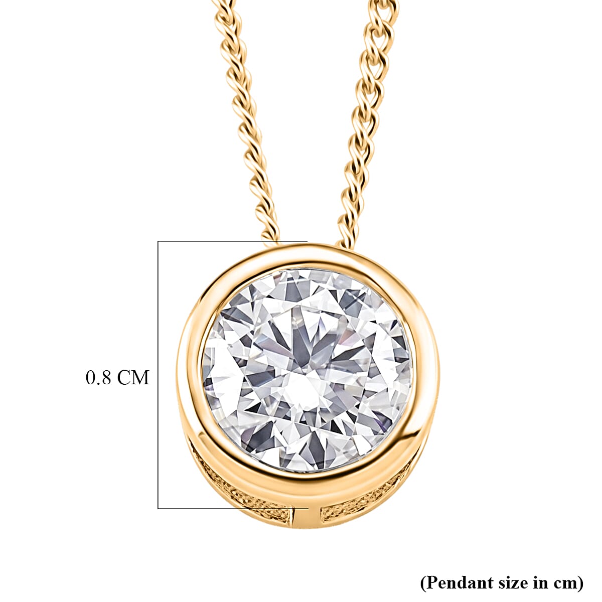 GRA Certified (D-VVS1) Moissanite Solitaire Pendant with Chain (Size 18) in Yellow Gold Plated Sterling Silver 1.00 Ct.