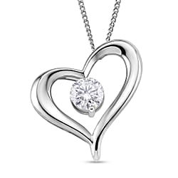 GRA Certified Moissanite Heart Pendant with Chain (Size 18) in Rhodium Overlay Sterling Silver