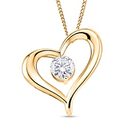 GRA Certified Moissanite Heart Pendant with Chain (Size 18) in Rhodium Overlay Sterling Silver