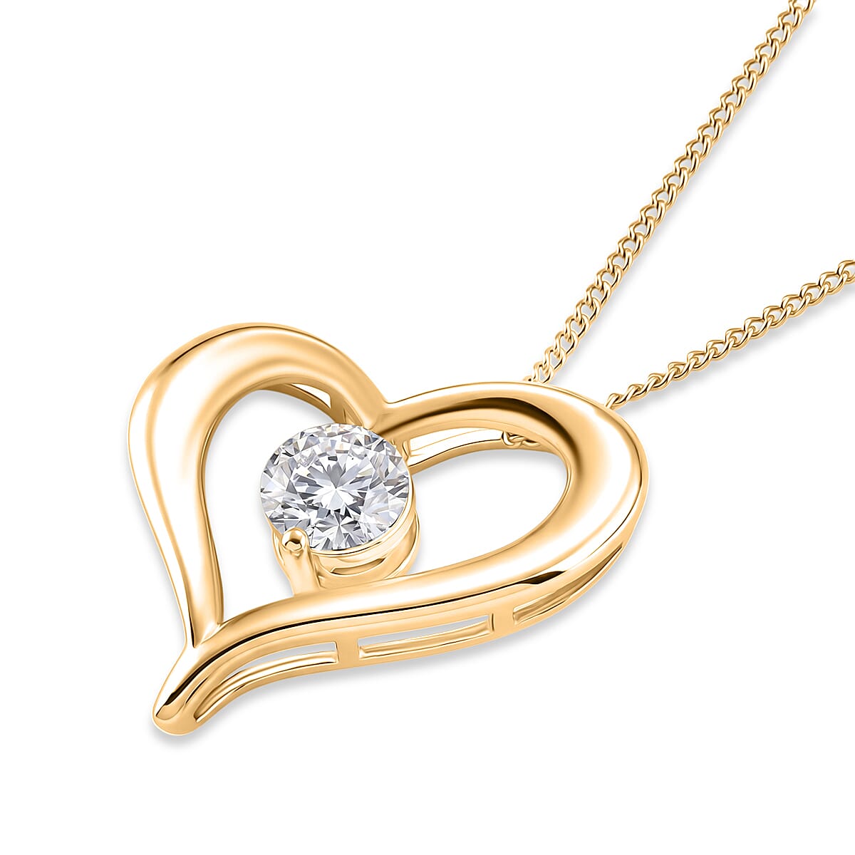 GRA Certified Moissanite Heart Pendant with Chain (Size 18) in Yellow Gold Plated Sterling Silver