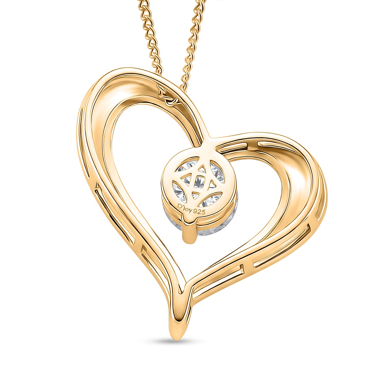 GRA Certified Moissanite Heart Pendant with Chain (Size 18) in Yellow Gold Plated Sterling Silver