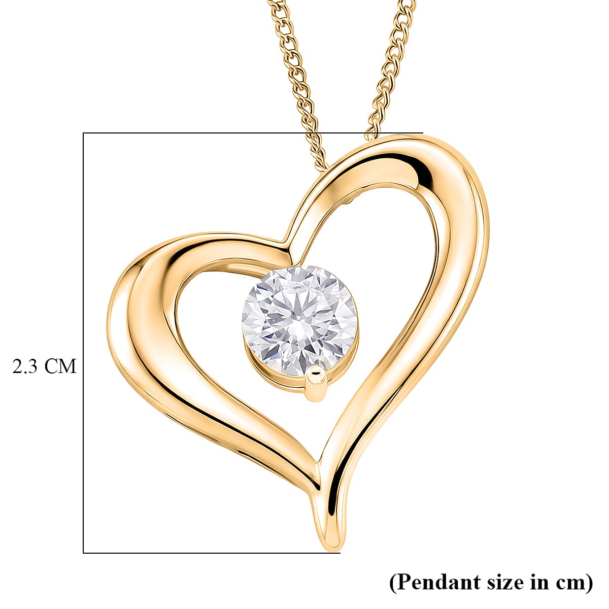 GRA Certified Moissanite Heart Pendant with Chain (Size 18) in Yellow Gold Plated Sterling Silver