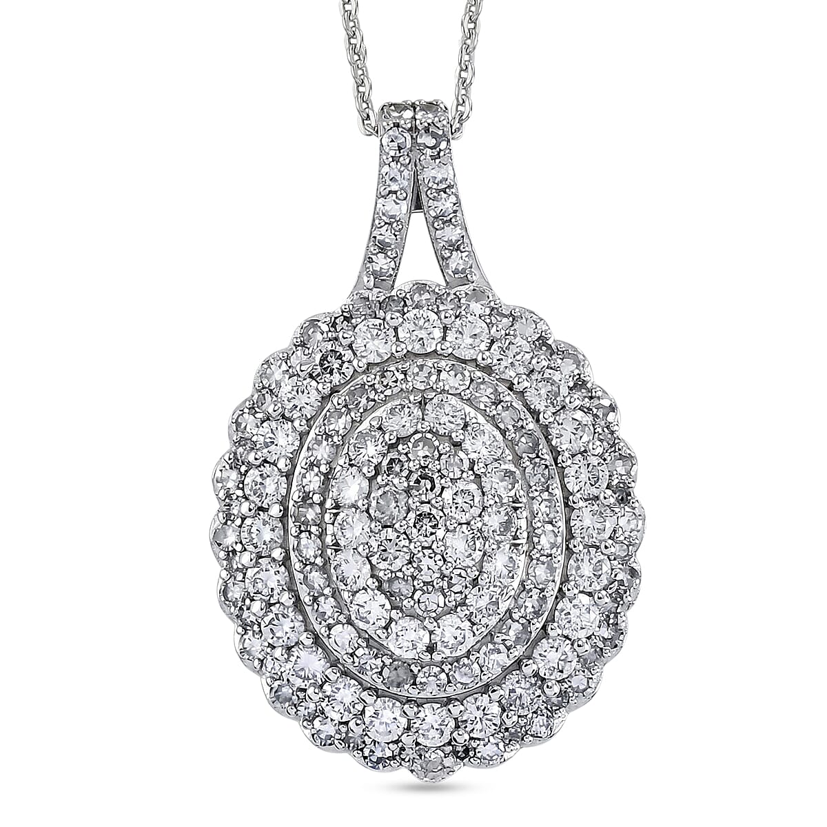 Luxuriant - Lab Grown Diamond (SI-G-H) Cluster Pendant with Chain (Size 20) in Rhodium Overlay Sterling Silver 2.00 Ct.