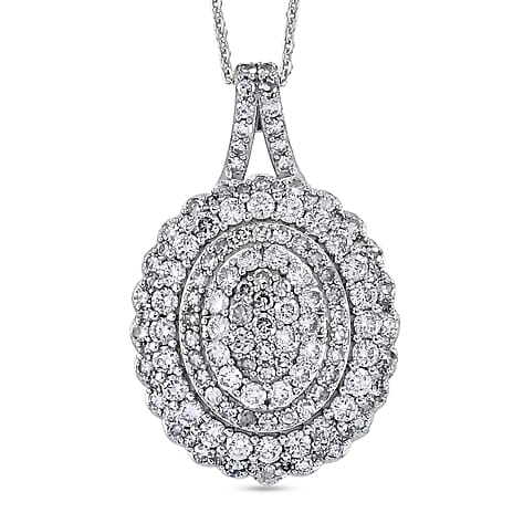 Luxuriant - Lab Grown Diamond (SI-G-H) Cluster Pendant with Chain (Size 20) in Rhodium Overlay Sterling Silver 2.00 Ct.