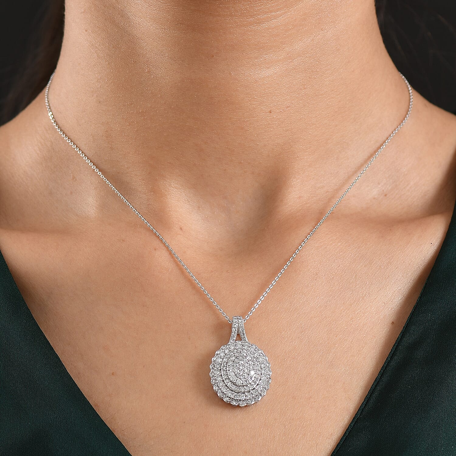 Luxuriant - Lab Grown Diamond (SI-G-H) Cluster Pendant with Chain (Size 20) in Rhodium Overlay Sterling Silver 2.00 Ct.