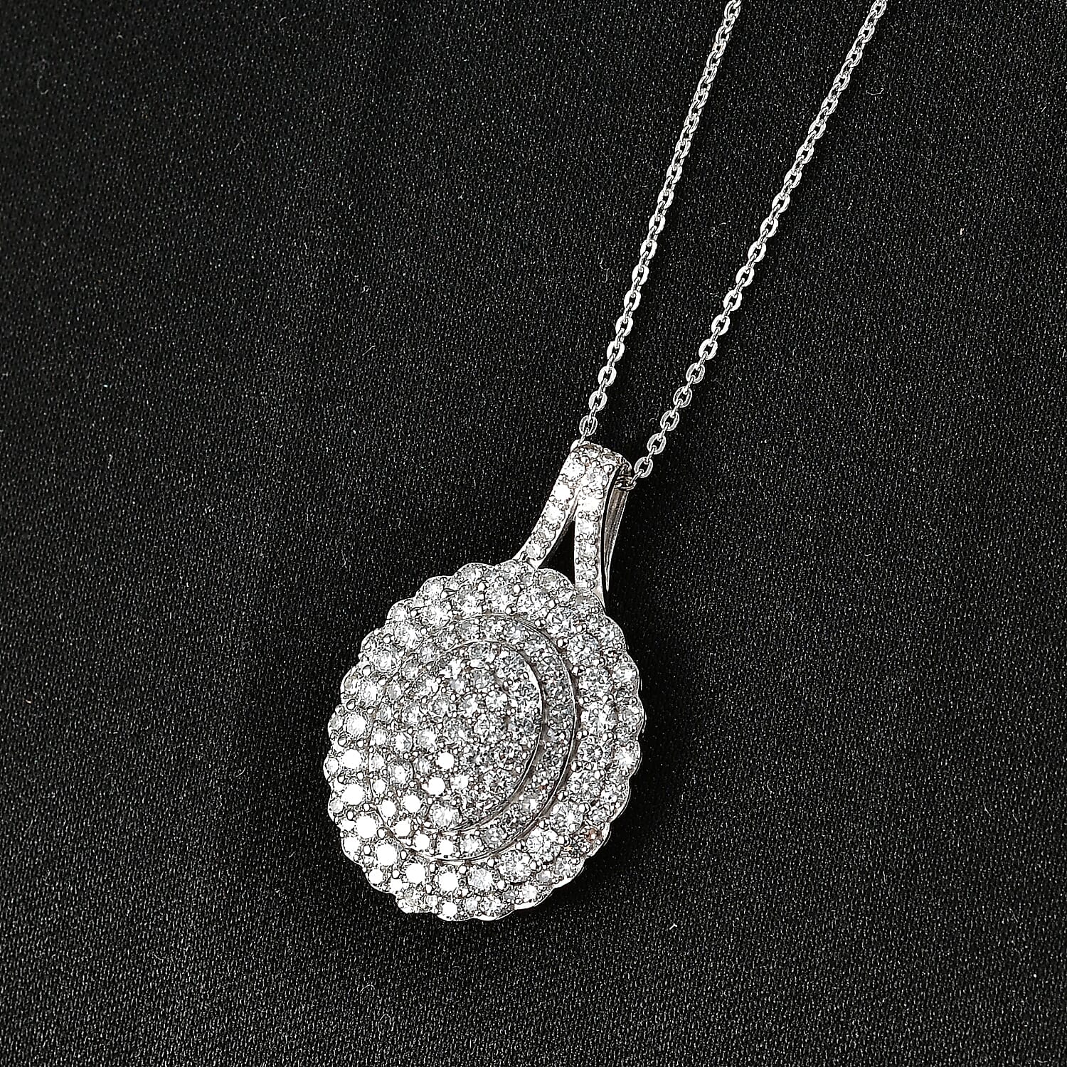 Luxuriant - Lab Grown Diamond (SI-G-H) Cluster Pendant with Chain (Size 20) in Rhodium Overlay Sterling Silver 2.00 Ct.