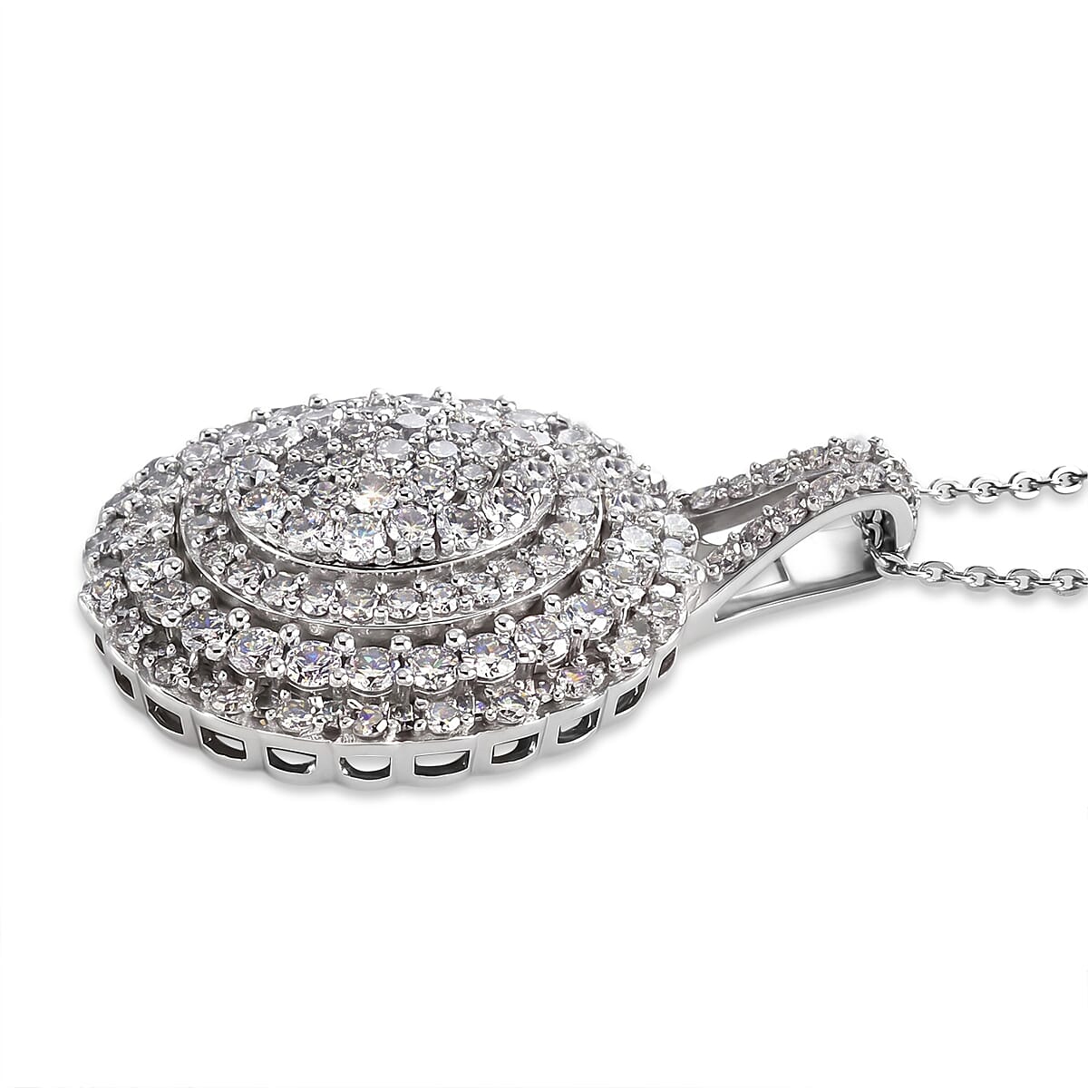 Luxuriant - Lab Grown Diamond (SI-G-H) Cluster Pendant with Chain (Size 20) in Rhodium Overlay Sterling Silver 2.00 Ct.