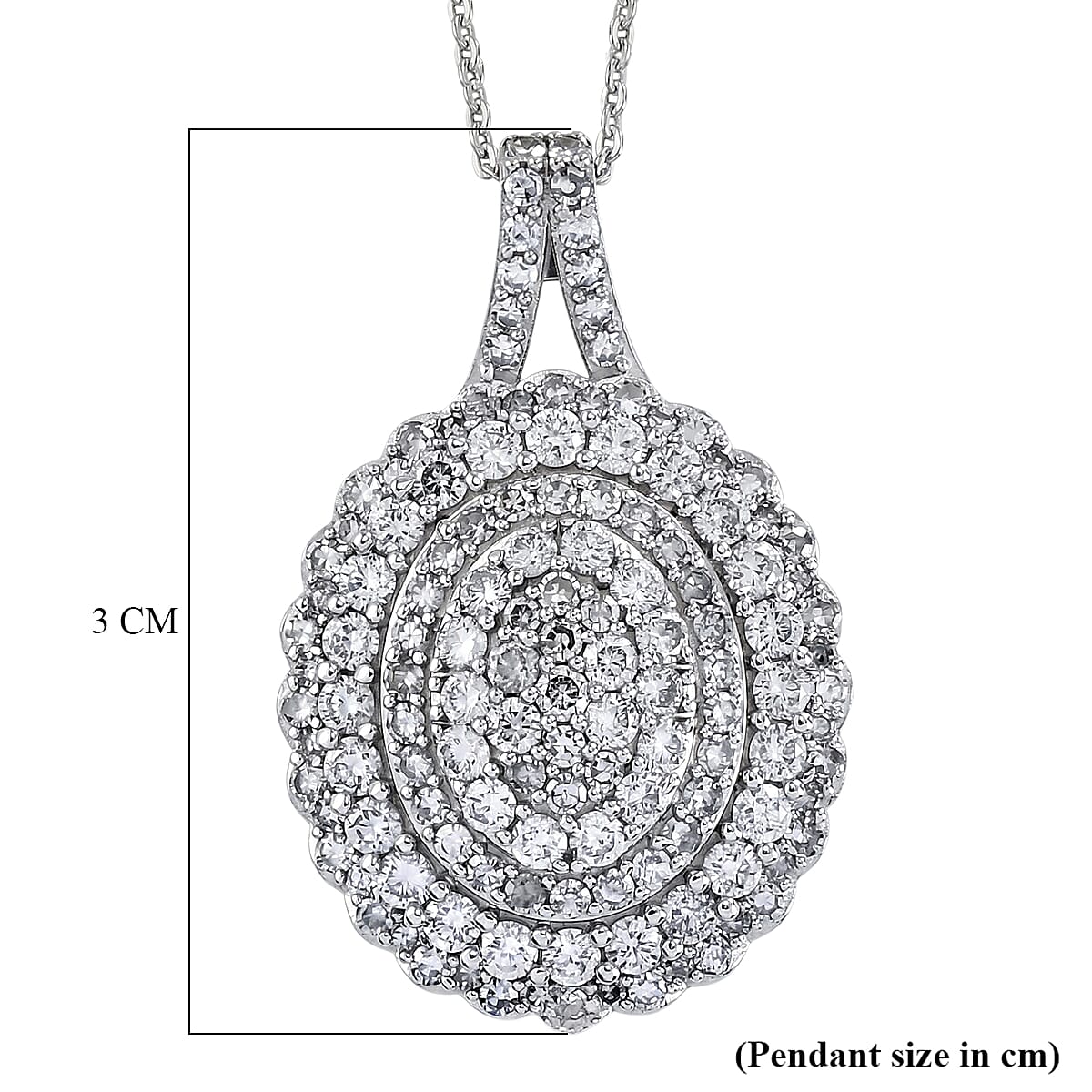 Luxuriant - Lab Grown Diamond (SI-G-H) Cluster Pendant with Chain (Size 20) in Rhodium Overlay Sterling Silver 2.00 Ct.